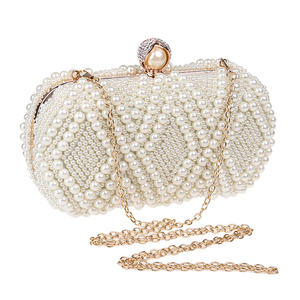Elegant Chic Gionar Wholesaler Handmade <strong>White</strong> Pearl Crystal Beaded <strong>Evening</strong> Clutch Luxury <strong>Bag</strong> - Product Image 1