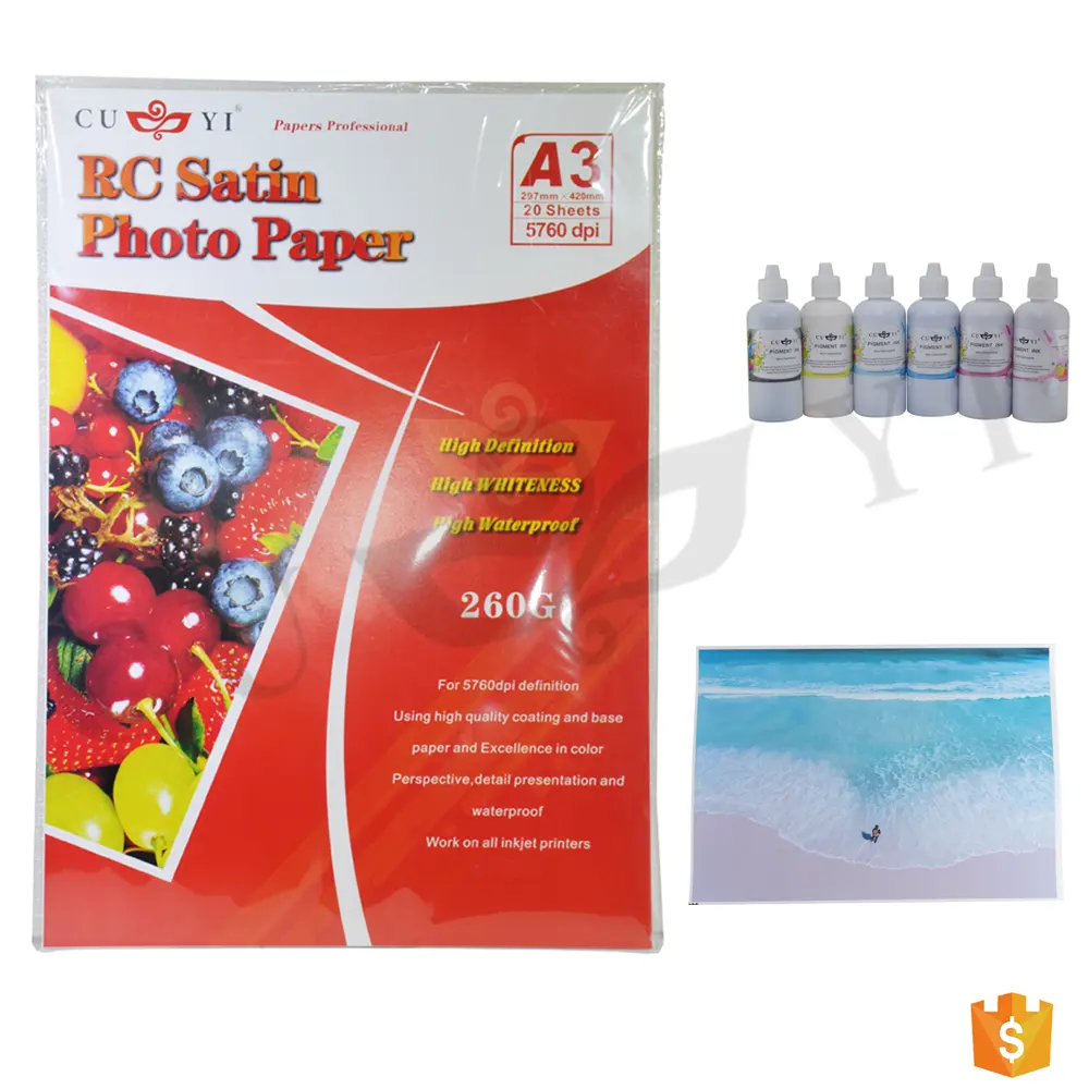 CUYI आर सी किसी न किसी साटन तस्वीर कागज 260 जीएसएम A3 चमकदार तस्वीर कागज के लिए बिक्री