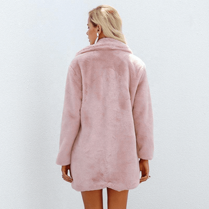 KY Warm Ink Grey Winter Warm Turn Down Collar de cintura ancha Teddy Long Faux Fur Coat Mujeres - Product Image 3