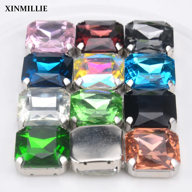 Fancy 24mm Sapphire Color Octagonal Square Crystal Stone With Claw Setting for jewelry beads crystal finding