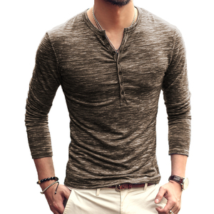 T-Shirt a maniche lunghe <span class=keywords><strong>con</strong></span> <span class=keywords><strong>bottoni</strong></span> Henley Casual Slim Fit di alta qualità all'ingrosso prezzo economico - Product Image 4