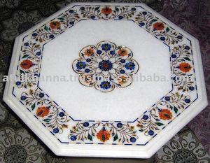 Tableros de Mesa de Centro de Piedra de Mármol Blanco Pietra Dura con Incrustaciones de Piedra - Product Image 1