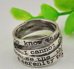 Antique <strong>Silver</strong> Plated Word Engraved Personalized Custom Initial Tiered <strong>Stacking</strong> <strong>Ring</strong> - Product Image 3