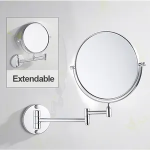 확장 가능한 벽 마운트 메이크업 거울 5x 확대 거울 크롬 프레임 접이식 호텔 라운드 욕실 거울