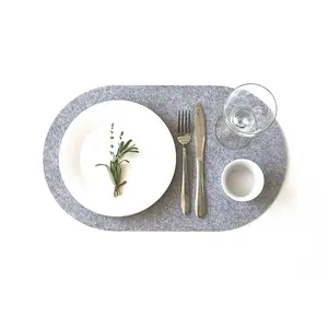 现代餐桌保护器灰色椭圆形毛毡面料餐垫