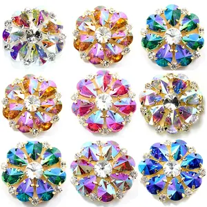 <span class=keywords><strong>Piedras</strong></span> de cristal con cuentas de cristal brillante, Botón de Plata, espalda plana de cristal, escote de diamantes de imitación, apliques de corpiño con Base dorada para ropa - Product Image 2