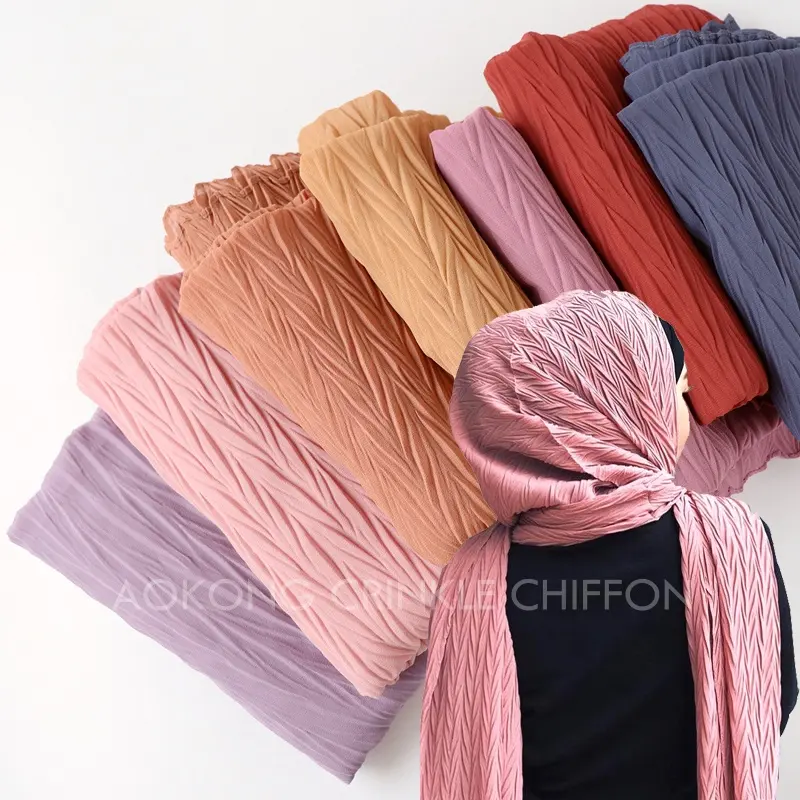 Écharpe malaisienne en mousseline de soie plissée pour femmes, châle, hijab, doux et long, musulmane, froissé, 1 pièce, 21 couleurs