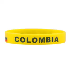 Yellow Color Colombia Football Country flags Silicone Bracelet Wristband for Adult