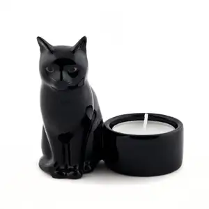 休日の装飾手作り黒猫セラミックティーライトキャンドルホルダー