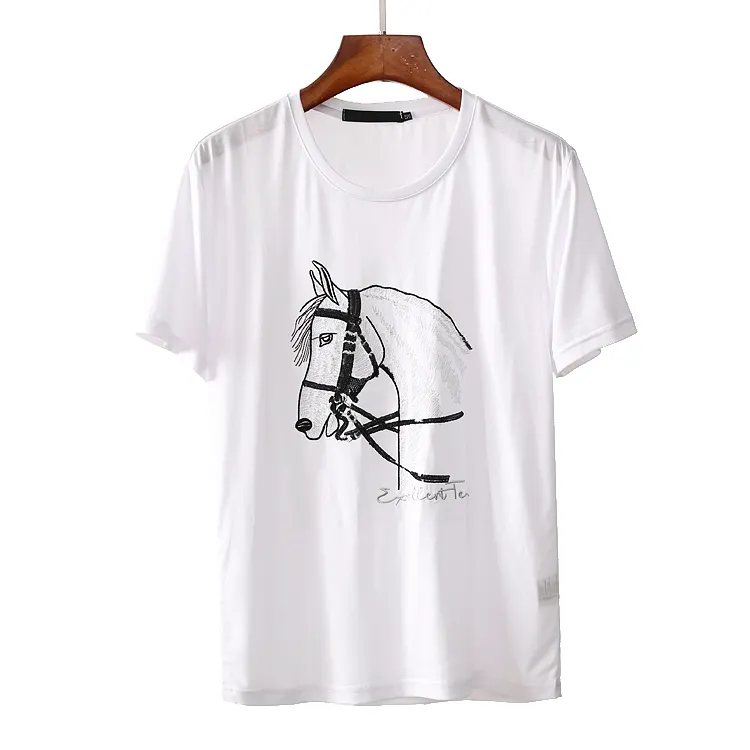 Custom lycra t-shirt pailletten geborduurde gemerceriseerde urban paard tshirt
