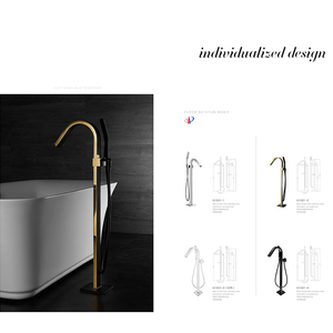 Popular oro cepillado independiente grifos <span class=keywords><strong>de</strong></span> montaje en piso bañera grifo con <span class=keywords><strong>ducha</strong></span> <span class=keywords><strong>de</strong></span> mano - Product Image 4