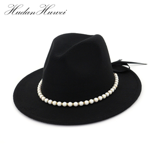 Monili Della Perla di modo di Feltro Fedora di Jazz <span class=keywords><strong>Cappelli</strong></span> Fatti A Mano All'ingrosso - Product Image 1