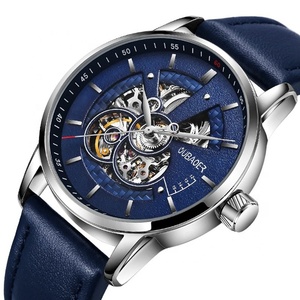 Ochstin fabbrica Oubaoer Luxury Mens Blue Leather cinturino <span class=keywords><strong>automatico</strong></span> scheletro <span class=keywords><strong>orologio</strong></span> meccanico - Product Image 1
