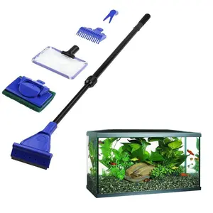 5Pcs/set Aquarium Tank Cleaning Kit Fish Net Gravel Rake Algae Scraper Fork Sponge Brush Glass Aquatic Cleaning Tools