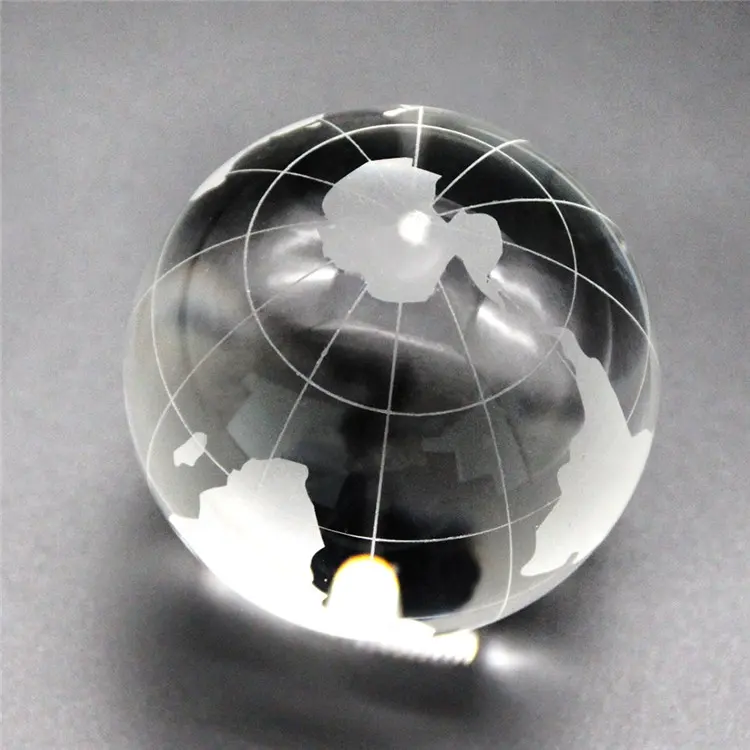 Trasparente di Cristallo di vetro mappa del mondo globe fermacarte inciso regali sabbiato