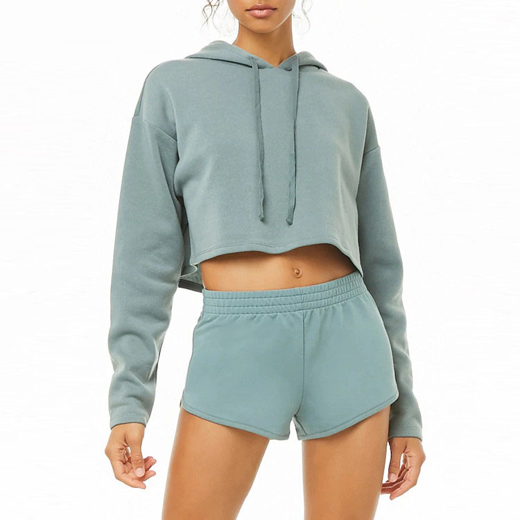 Customized Logo Women Custom Pullover Sport Hoodies Athletic Crop Top Tracksuit Fitness Long Sleeve Yoga Top