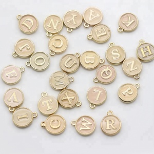15*12mm DIY Legierung Armband Zubehör Weiß Emaille Kleine Alphabet Anhänger, Metall Initial Charme, runde Gold Platte Brief Perlen - Product Image 3