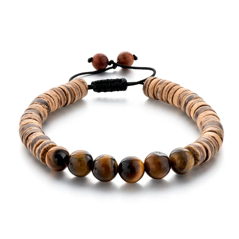 Hot Selling Coconut Shell Beads Beaded Wood Bracelet ,Tiger Eye Stone Beaded Bracelet For Women Or Men