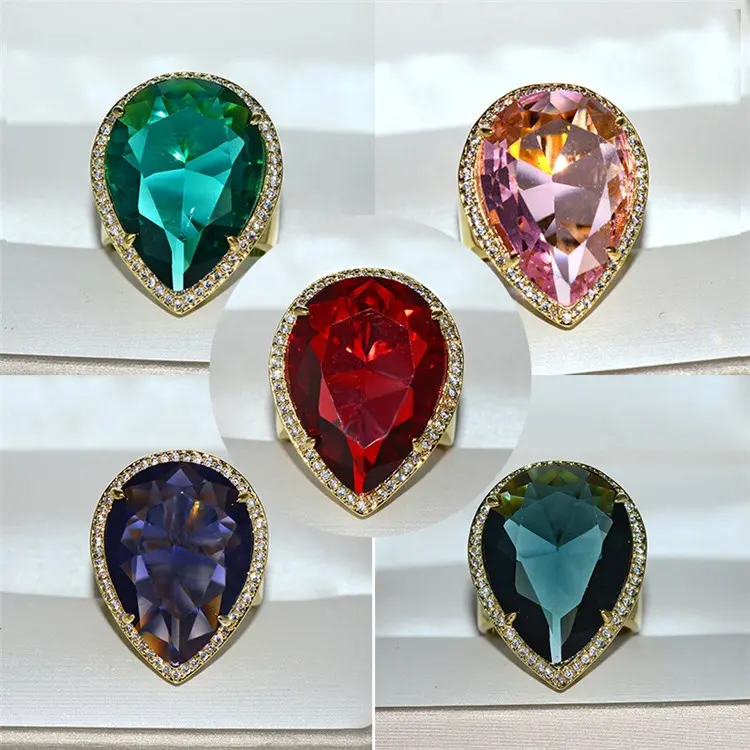 5 kleuren Vintage Promise ring Water drop AAA cz luxe Wedding Band Ringen voor vrouwen Verklaring Partij Sieraden