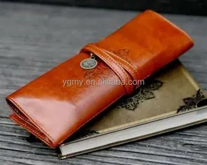 Vintage Retro Luxury Roll Leather Make Up Cosmetic Pen Case Pouch Purse Bag For School