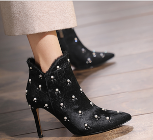 Botas de pelo de caballo negro con perlas para <span class=keywords><strong>mujer</strong></span>, modelo a la moda, nuevo, invierno, 2018 - Product Image 6