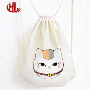 Custom cotton canvas drawstring bag fashion cartoon mini foldable school bags backpack women