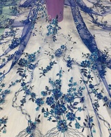Tela de Tul Azul Rey Bordada con Cuentas y Lentejuelas, 100% Poliéster, Resistente al Encogimiento, Tejido de Lujo para Prendas y Bolsos de Mujer