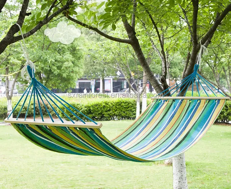 colorful strips wooden hammock hanging sleeping bed with wood spreader bar