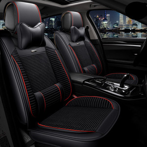 Funda y Cojín de Asiento de Coche de Lujo en Cuero y Seda de Hielo - Diseño Deportivo Universal para Todas las Estaciones, Compatible con Golf, <span class=keywords><strong>Polo</strong></span>, CC - Negro - Product Image 2