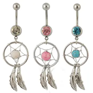 Phụ Nữ Y Tế Cơ Thể Thép Rốn Trang Sức Ngọc Lam Dream Dream Dangle Belly Nút Nhẫn