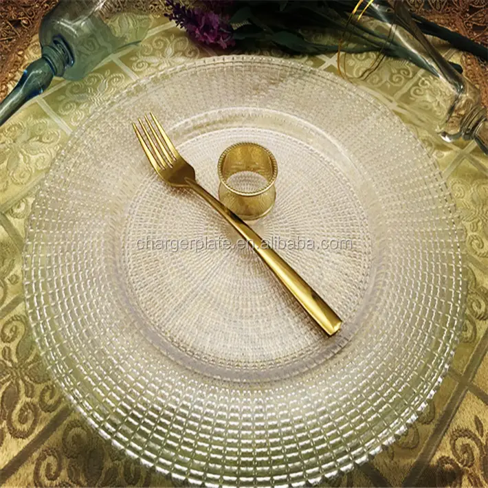 Wholesale Crystal Glass Charger Plate With Elegant Pattern