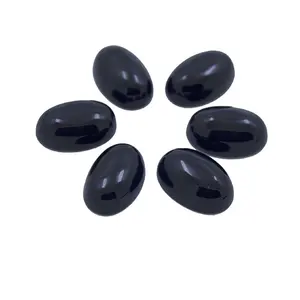Al por mayor piedras preciosas naturales material forma oval posterior plana negro Onyx Cabochon - Product Image 1