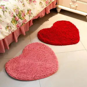 heart shape micro fiber chenille christmas floor mat