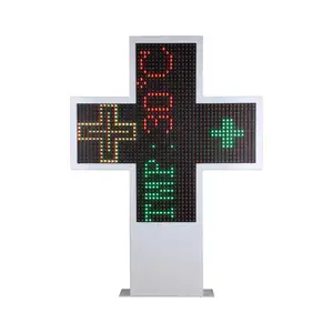 Hot Sell Big 32*32 Inch Red&Green Programmable Outdoor Waterproof Double Side LED Pharmacy Cross Sign Board For Pharmacy& Church