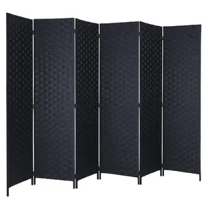 6 Panels Matte Schwarz Doppel-gewebt Handgemachte Raumteiler und Klapp Privatsphäre Bildschirme Partition Wand & Wand Teiler