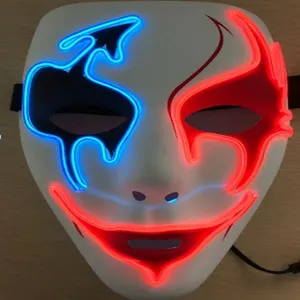 2020 Halloween Ngày Cá Tháng Tư Kinh Dị Sáng Lên Mặt Nạ Chú Hề Đáng Sợ Halloween Cosplay Trang Phục Led Mặt Nạ Dây El