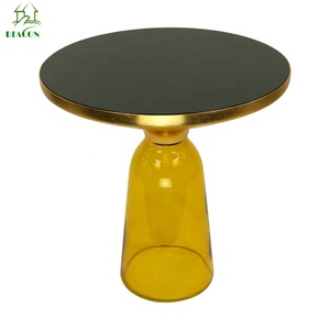 Modern Nordic Style Decorative Small <strong>Coffee</strong> <strong>Table</strong> Vintage Round Living Room Furniture Glass Base <strong>Yellow</strong> Bell Side <strong>Table</strong> - Product Image 4