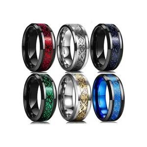 Ring Fashion Dragon Carbon Fiber Inlay Polish Tungsten Carbide Ringen Sieraden Comfort Fit Ring