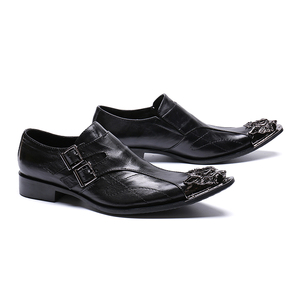 NA144 nuevo negro cuero genuino hombres zapatos puntiagudos Slip on Metal Tip hombres vestido zapatos noche fiesta clásico Caballero - Product Image 4