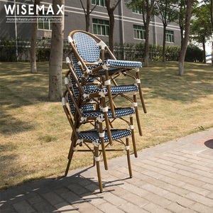 WISEMAX FURNITURE French Bistro Outdoor Rattan Garden Furniture <strong>Bamboo</strong> Look Woven Rattan Wicker <strong>Chairs</strong> - Product Image 6