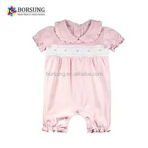 女童短袖连身衣婴儿连体衣可爱的荷叶边设计手工刺绣婴儿连身衣婴儿服装