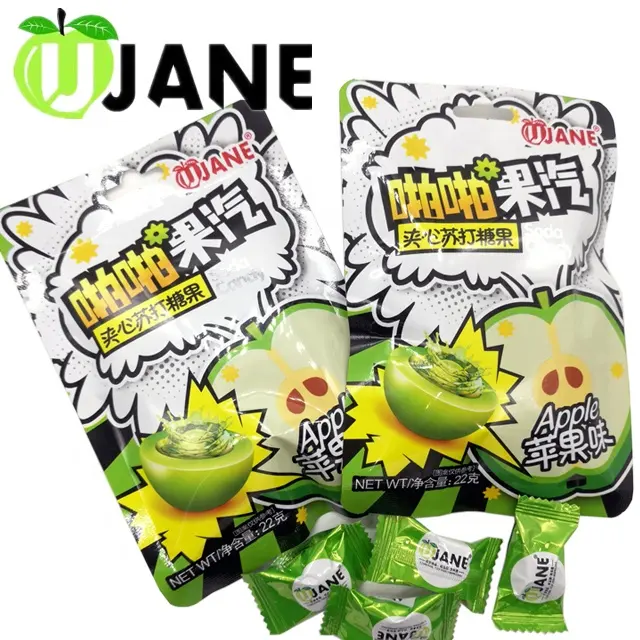 Funny Soda Green Apple Flavor Filled Hard Candy With Sour Power
