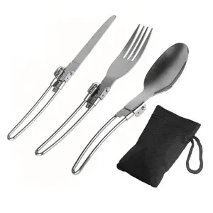 3 in 1 Stainless Steel Spoon Fork Chopsticks Kits Foldable Detachable Flatware Cutlery Set for Hiking Survival Camping Travel