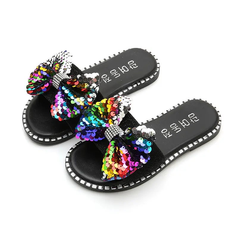 factory outlet baby girl bow flower sequin shoes princess fashion girl dress sandals kids slippers online shoes children