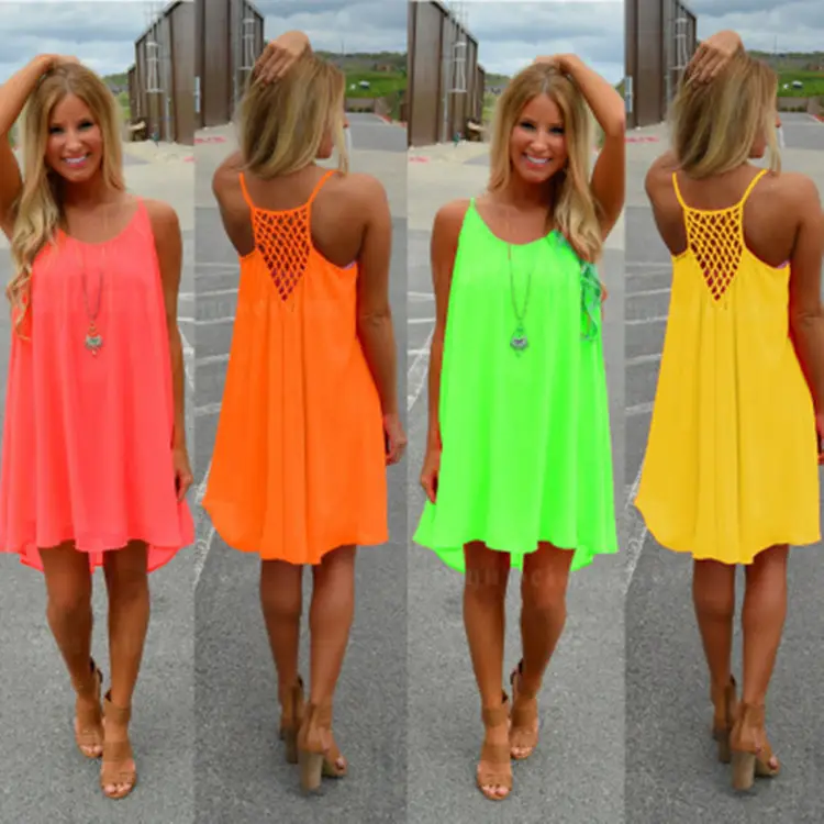 Factory Price Women Beach Sleeveless Dresses Summer Sexy Slip Chiffon Big Size Dress