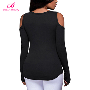 Descuento grande simple negro hombro frío casual diseños mujeres tops blusa larga - Product Image 3