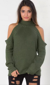 2017 Otoño-Invierno nuevo hombro revelada gargantilla de color puro de lana de punto suéter de las mujeres - Product Image 5