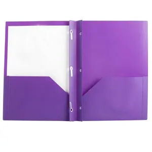 Letter Size 2 Pockets Poly Portfolio PP File Holder Plastic Documents Folders With 3 Metal Prongs