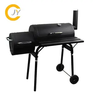 Barbecue Fumatore Tamburo Carbone di Legna Barbecue Grill Offset Fumatore con Trolley