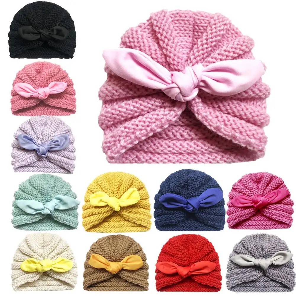 Woll mütze Kleinkind Neugeborenes Baby Mädchen Gestrickt Turban Knoten Hut Winter Warme Mütze Kopf bedeckung Mütze Hut für Kinder